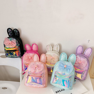 kawaii children kindergarten student girls kids bookbags schoolbags book cartoon sequins rabbit ears school bags backpack