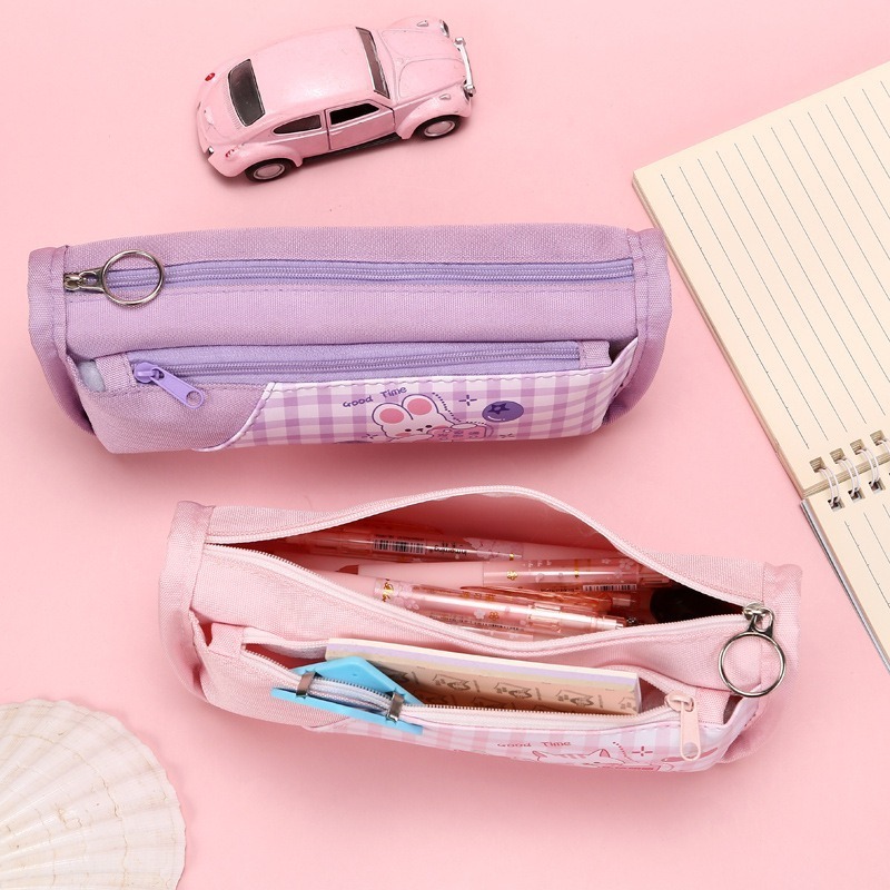 large capacity stationary pouch soft manufacturer school girl canvas bear rabbit cartoon stationery box bus pencil case