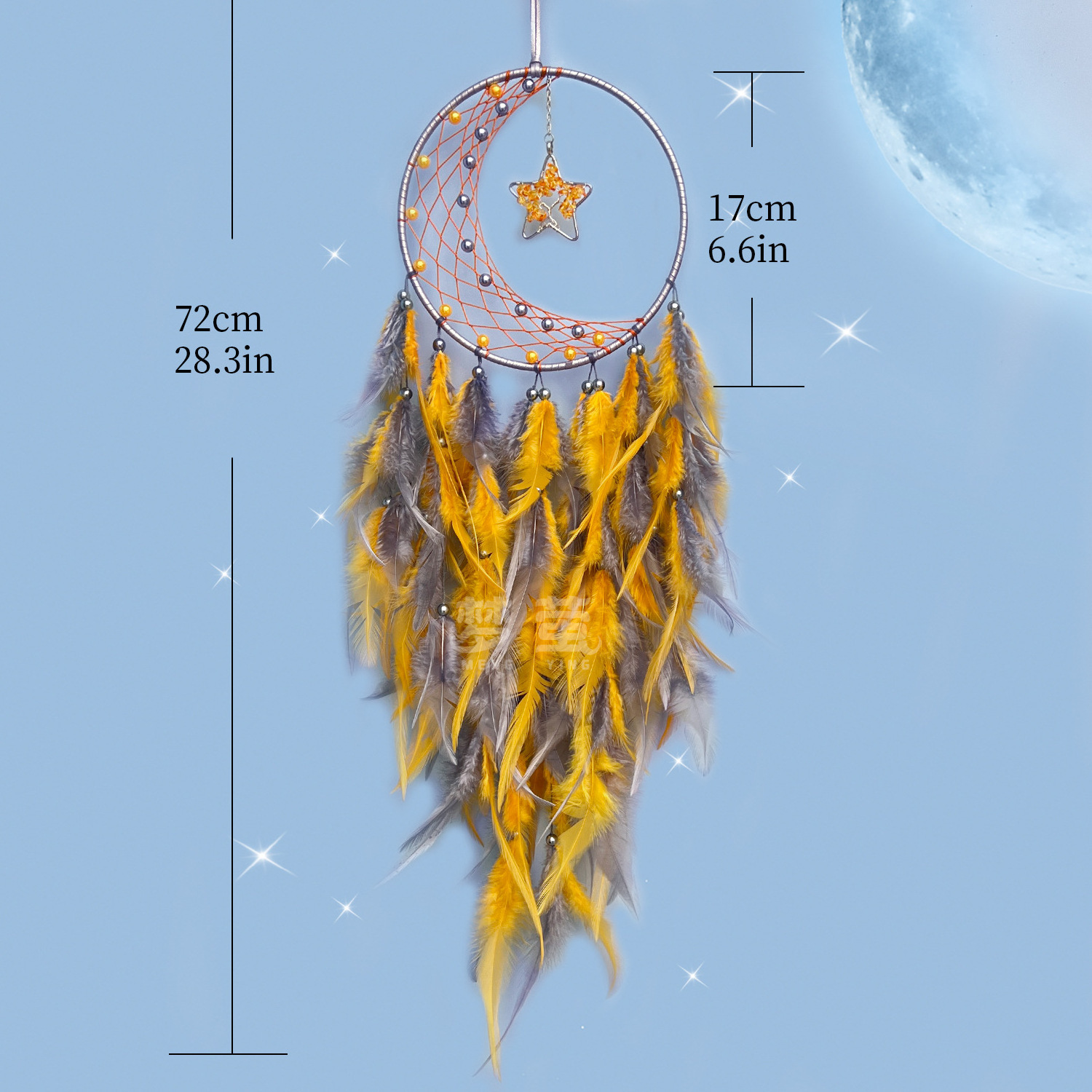 Luxury handmade moon and star dream catcher wall feather wind chime decorations wholesale