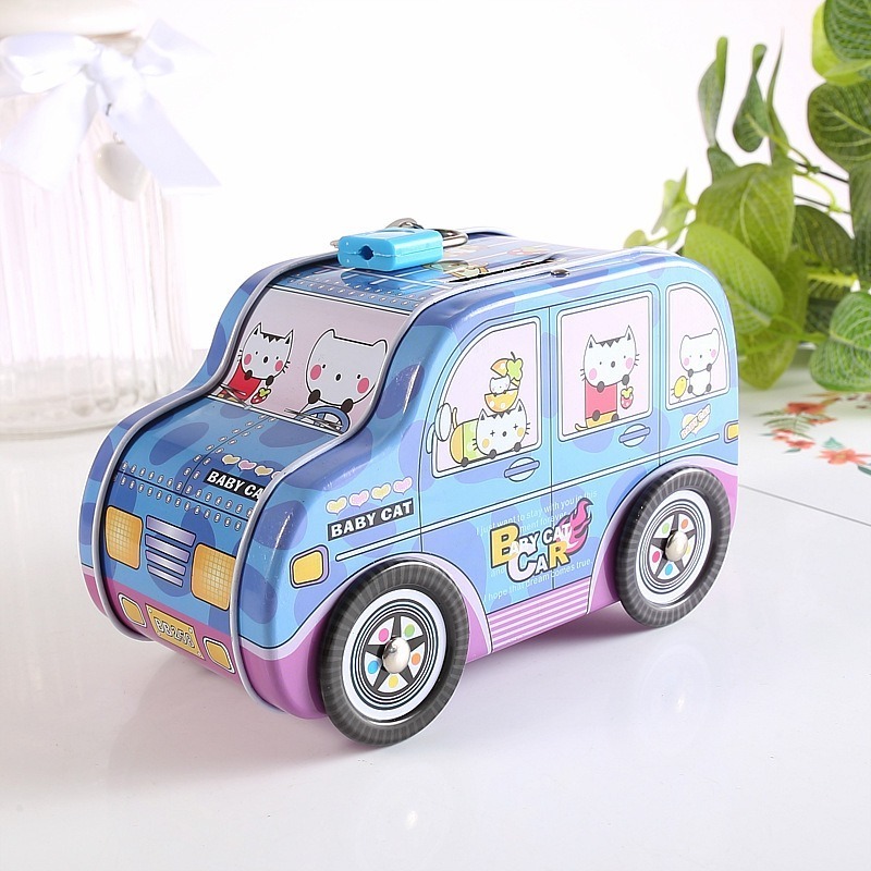 big size safe large cute children Tinplate bus cash house money saving box piggy bank for kids