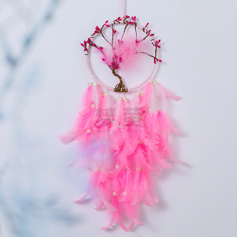 2024 New Pink Peach Blossom Dream Catcher Network Creative Gift for Living Room Wall Decoration Dream Catcher