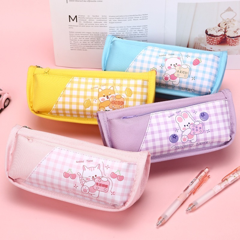 large capacity stationary pouch soft manufacturer school girl canvas bear rabbit cartoon stationery box bus pencil case