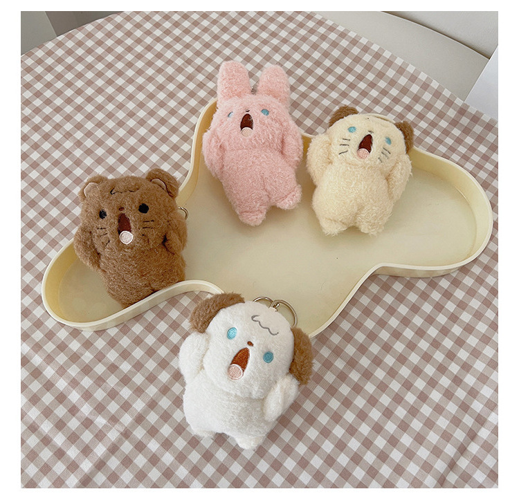 10cm making manufacturer design cute korean soft figure key chain ring keyring shout rabbit dog bear cat plush toys keychain