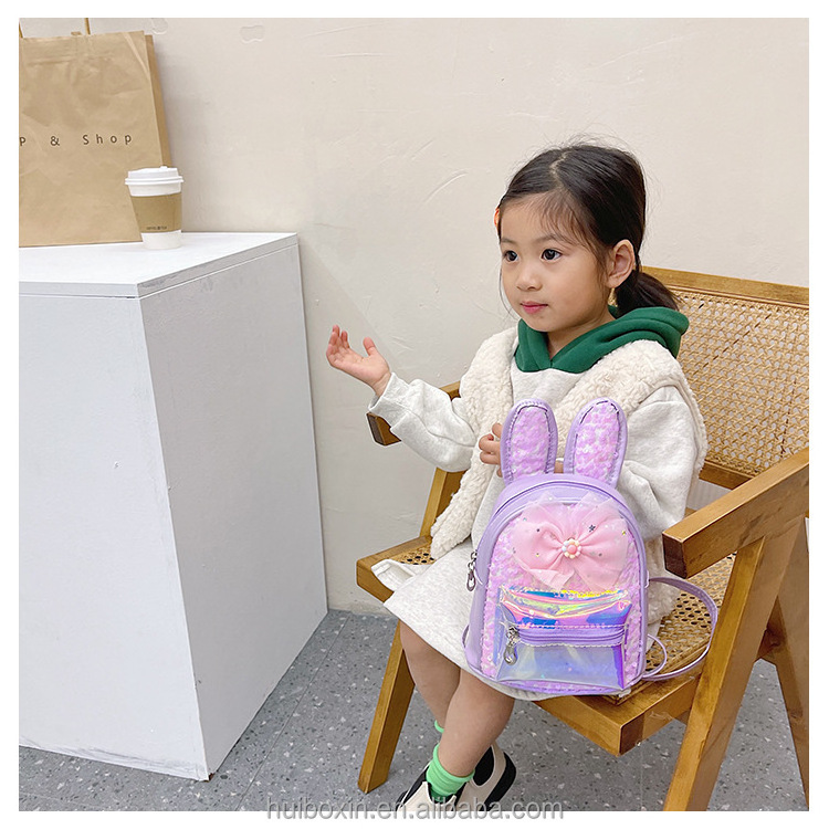 kawaii children kindergarten student girls kids bookbags schoolbags book cartoon sequins rabbit ears school bags backpack