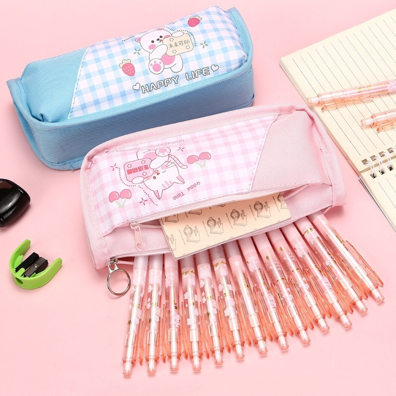 large capacity stationary pouch soft manufacturer school girl canvas bear rabbit cartoon stationery box bus pencil case