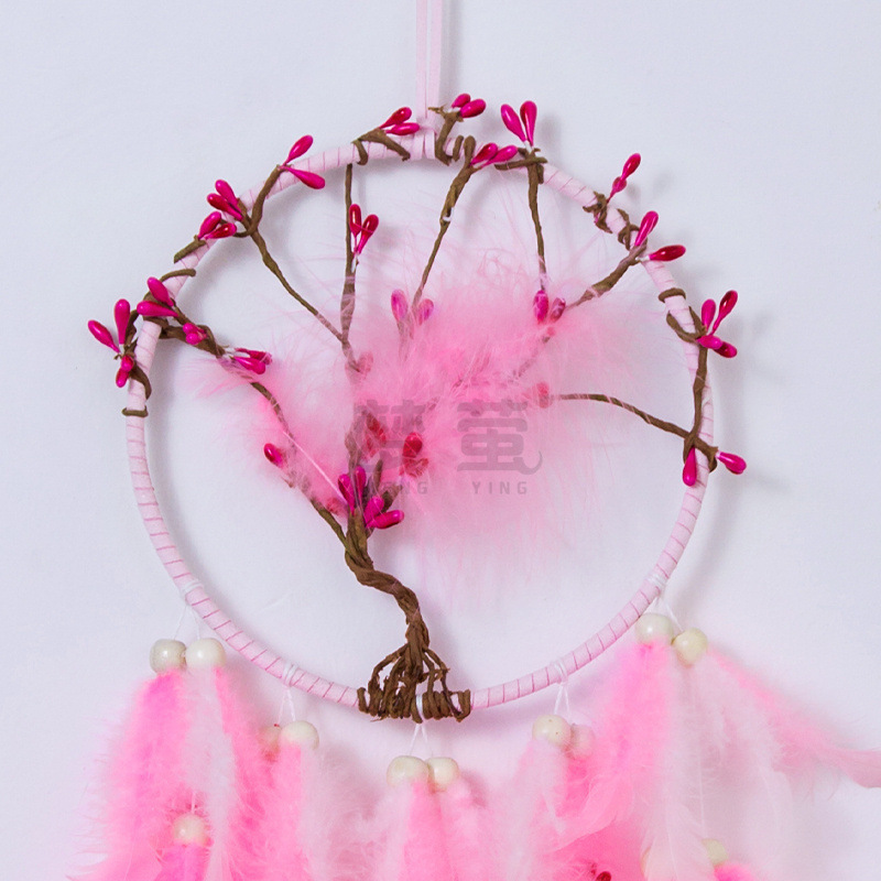 2024 New Pink Peach Blossom Dream Catcher Network Creative Gift for Living Room Wall Decoration Dream Catcher