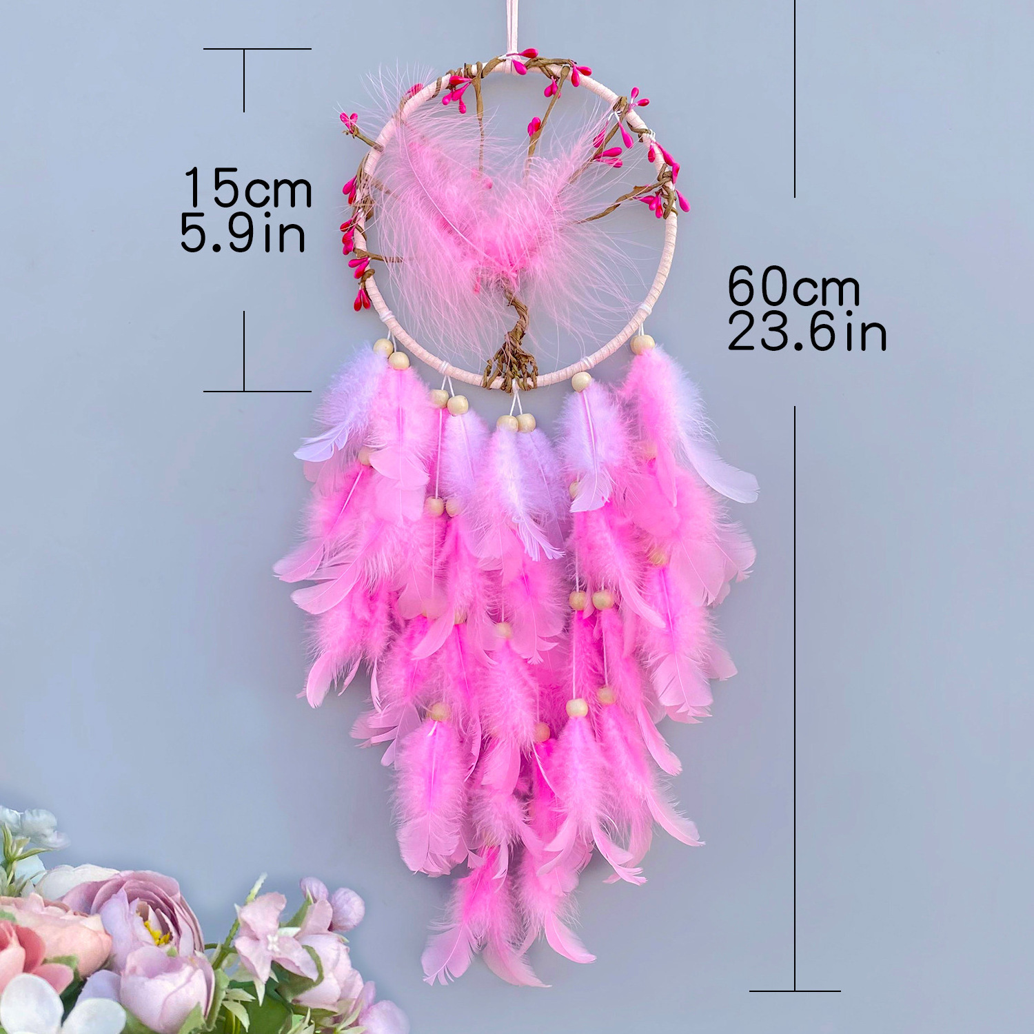 2024 New Pink Peach Blossom Dream Catcher Network Creative Gift for Living Room Wall Decoration Dream Catcher