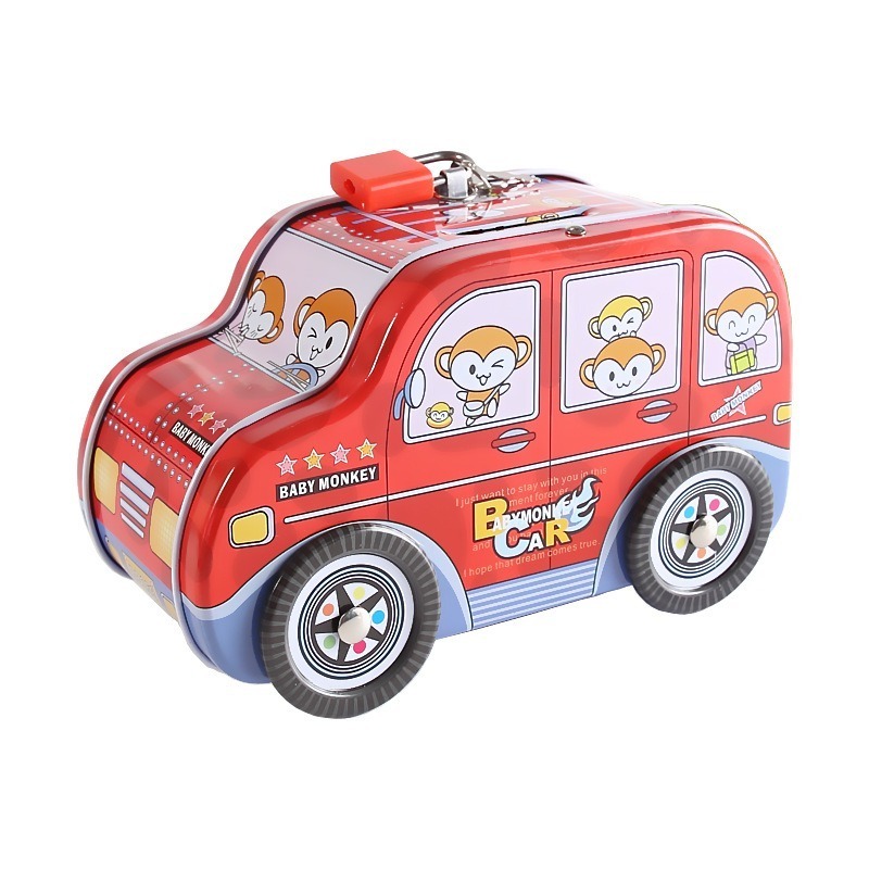 big size safe large cute children Tinplate bus cash house money saving box piggy bank for kids