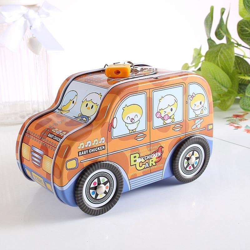 big size safe large cute children Tinplate bus cash house money saving box piggy bank for kids