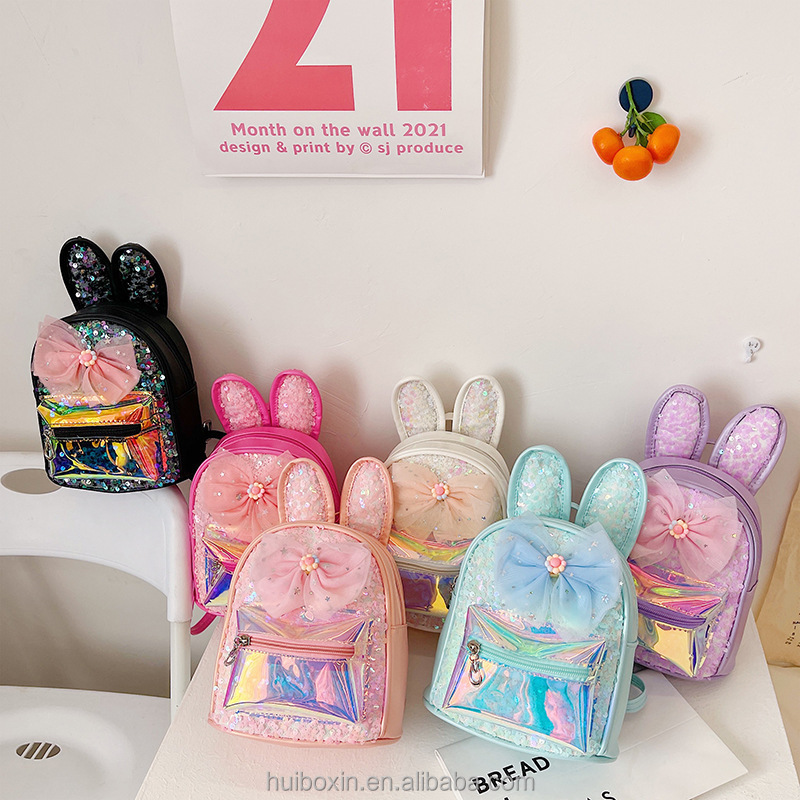 kawaii children kindergarten student girls kids bookbags schoolbags book cartoon sequins rabbit ears school bags backpack