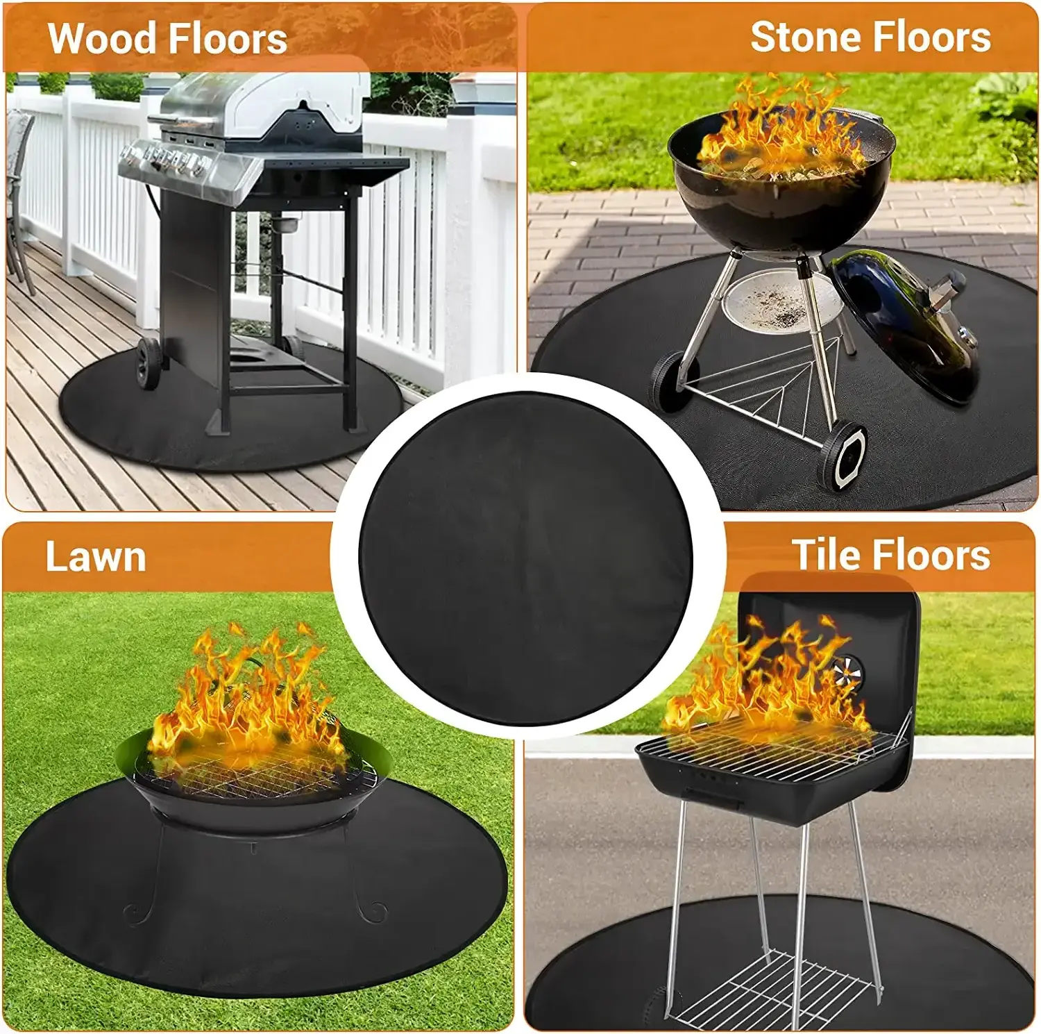 Silicone Coating 36 inches or Customize Fiber Glass Fire Pit Mat for Deck Fireproof mat under Grill Mat BBQ Heat Shield Ember