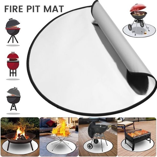 Round Silver Home BBQ Camping Use Fireproof Fire Pit Ember Mat Fire Pit Mat for Deck Grill Mat