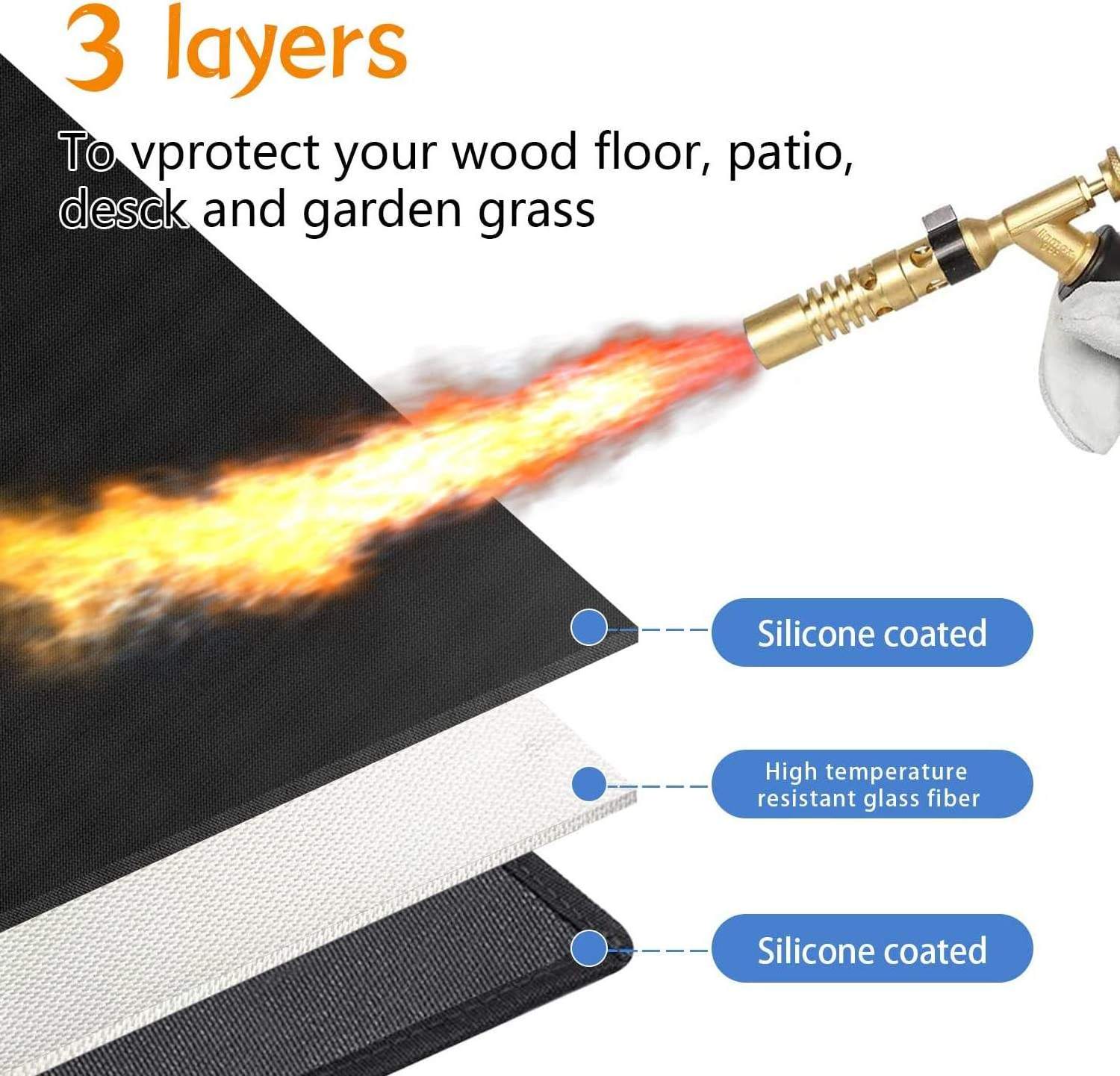 Large Size Fireproof Under Grill Mat 3 Layer for Outdoor Grill Firepit Grass Patio Lawn Campsite BBQ Mat Deck Protector