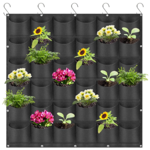 36-Pocket Black Green Felt Vertical Wall Planter 1m x 1m Outdoor Herb Vegetable Hanging Garden Grow Bags for Vertical Gardening