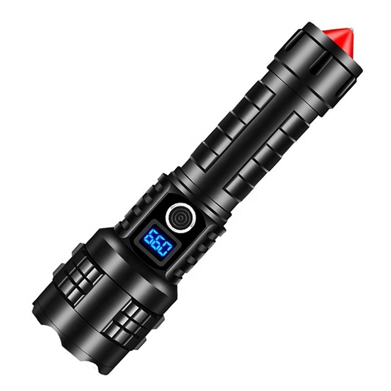 Super Bright LED Zoomable Torch Safety Hammer Flashlight