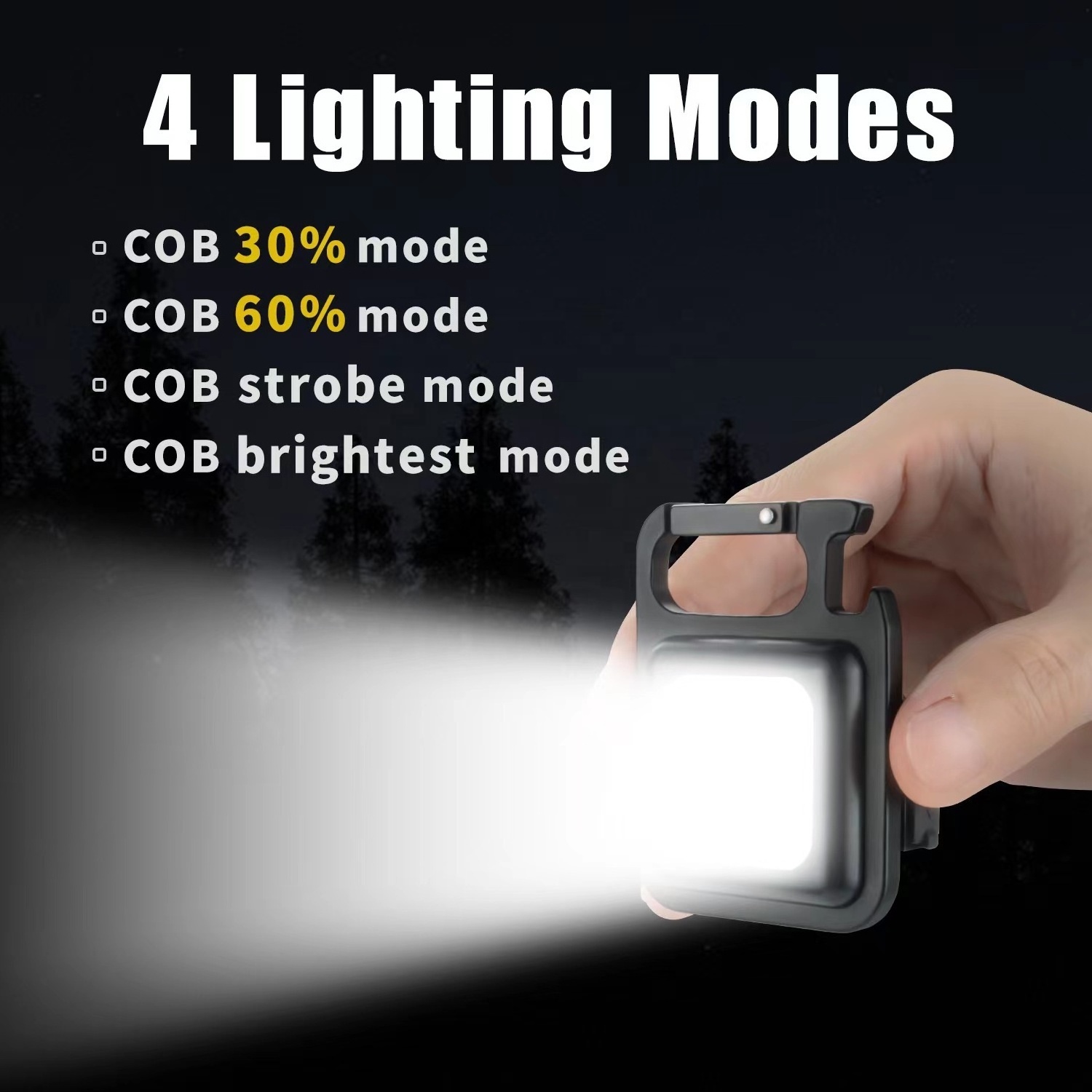 COB outdoor waterproof flashlight portable Keychain light can adjust the light Chargeable COB Mini Work Light