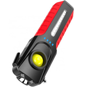 USB Rechargeable COB Working Flashlight With Magnetic Base Safety Belt Knife LED Flashlight