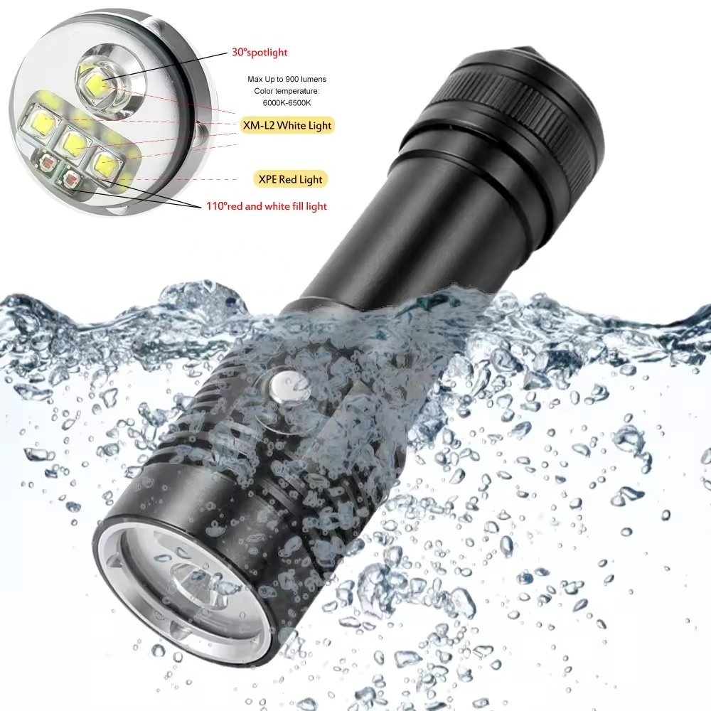 New Wearing 26650 Battery Stand Diving Photography Flashlight Rechargeable IPX8 Diving Flashlight