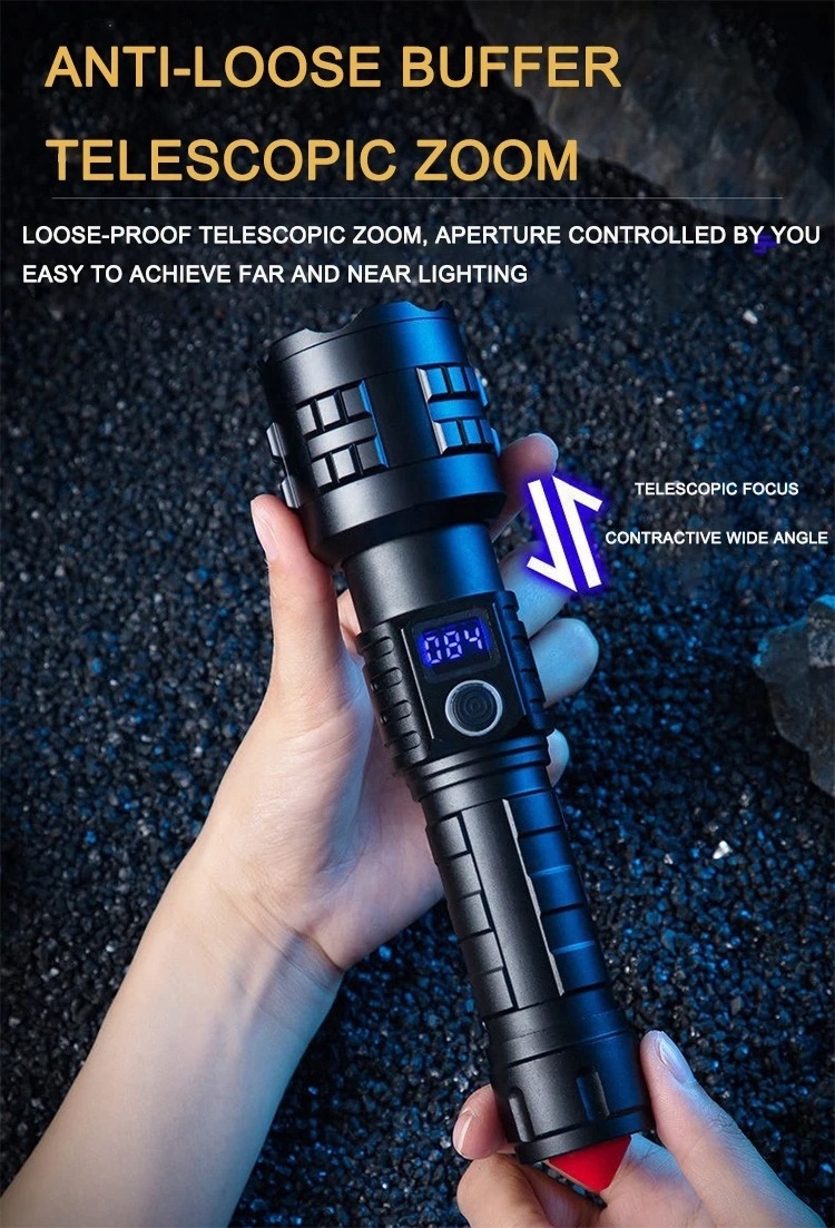 Super Bright LED Zoomable Torch Safety Hammer Flashlight