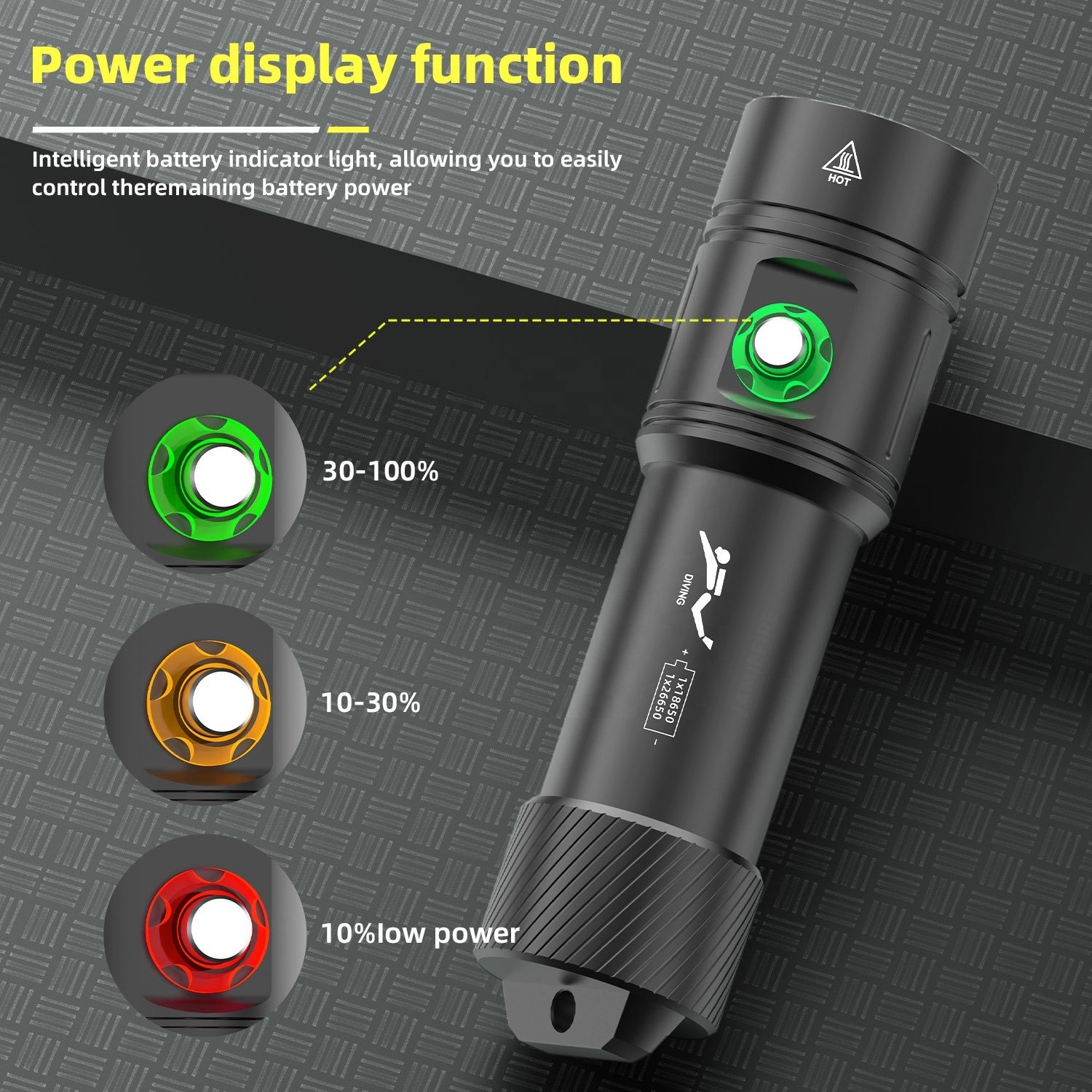 Free Charger 18650 Battery Aviation Grade Aluminum Alloy Material Professional Diving Flashlight