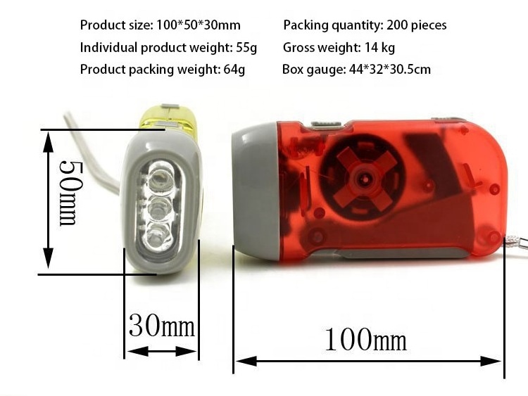 LED Hand Pressing Dynamo Crank Power Wind Up Flashlight