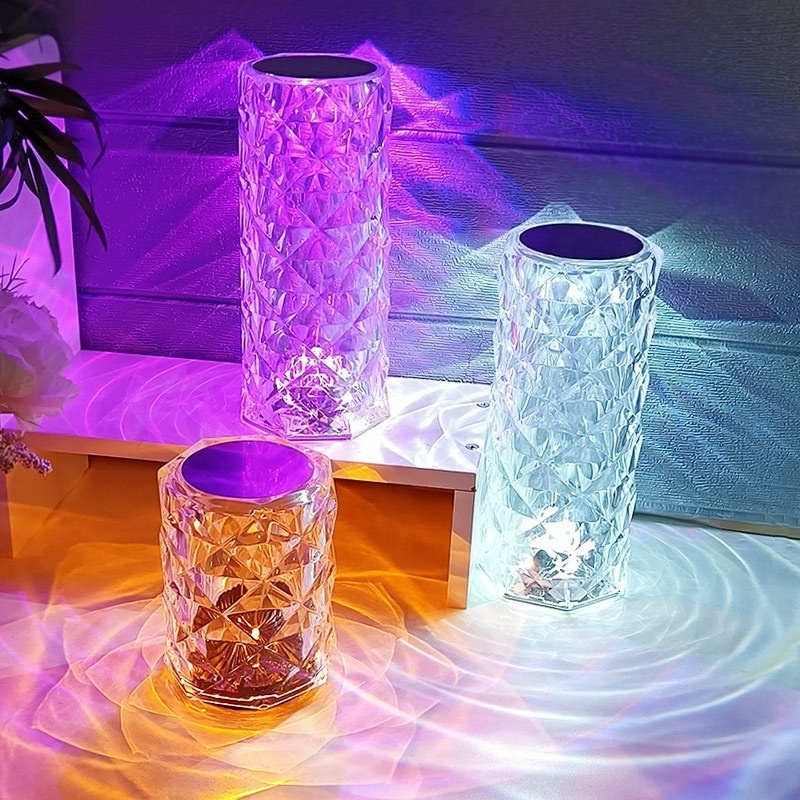 Changing RGB Touch Night Light RGB Desk Lamp For Bedroom Living Romantic Led Rose Acrylic Led Rose Crystal Table Lamps