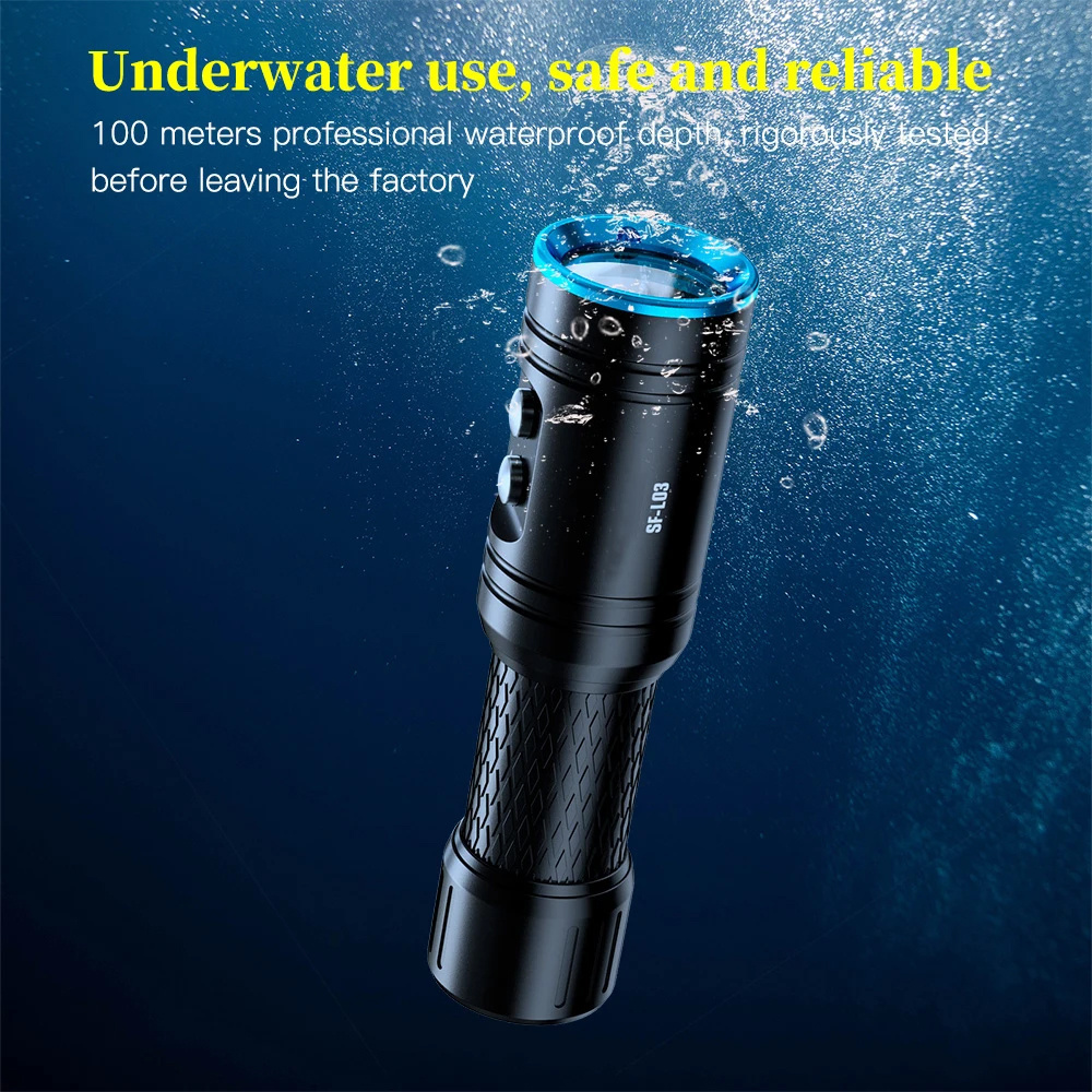 100m Underwater Diving Flashlight Aluminum Alloy Diving Torch 1000Lumen Powerful Waterproof LED Flashlight