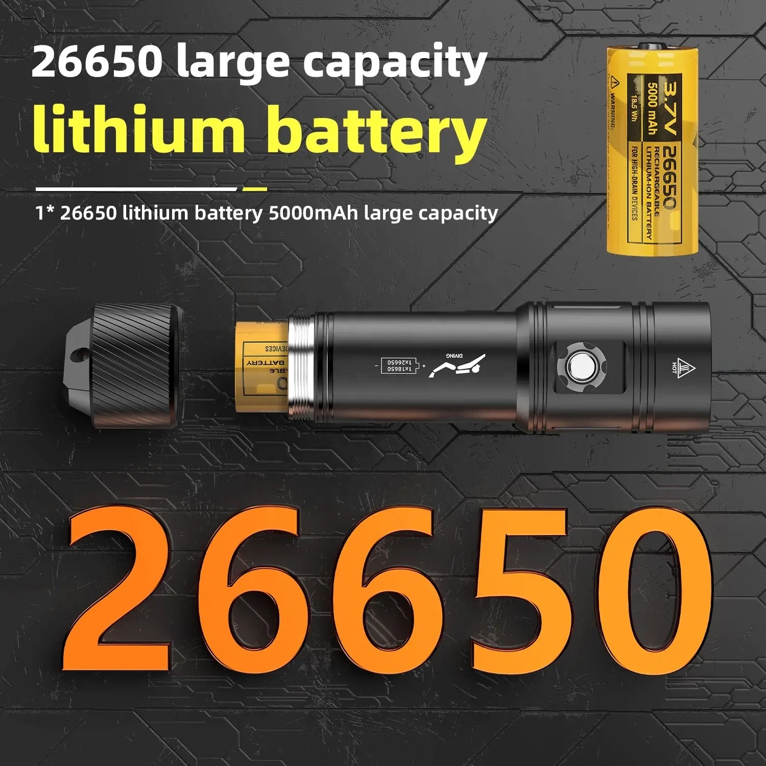 Free Charger 18650 Battery Aviation Grade Aluminum Alloy Material Professional Diving Flashlight