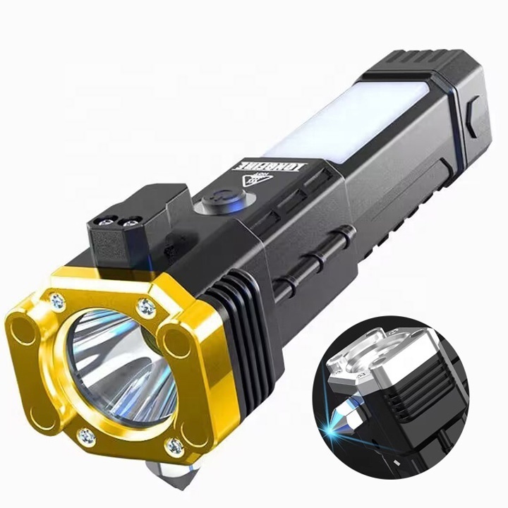 Multifunctional Tactical Bright LED Safety Hammer Flashlight with Strong Magnets COB Side Light