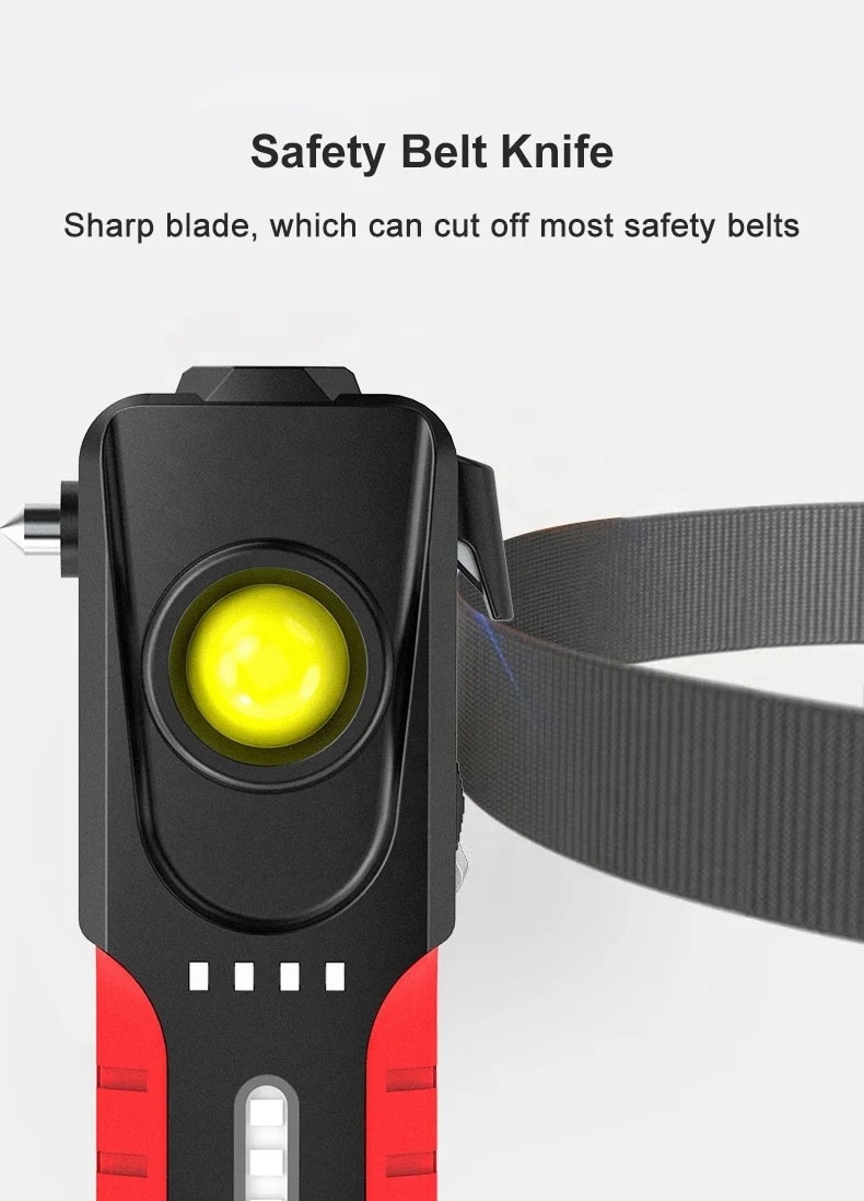 USB Rechargeable COB Working Flashlight With Magnetic Base Safety Belt Knife LED Flashlight