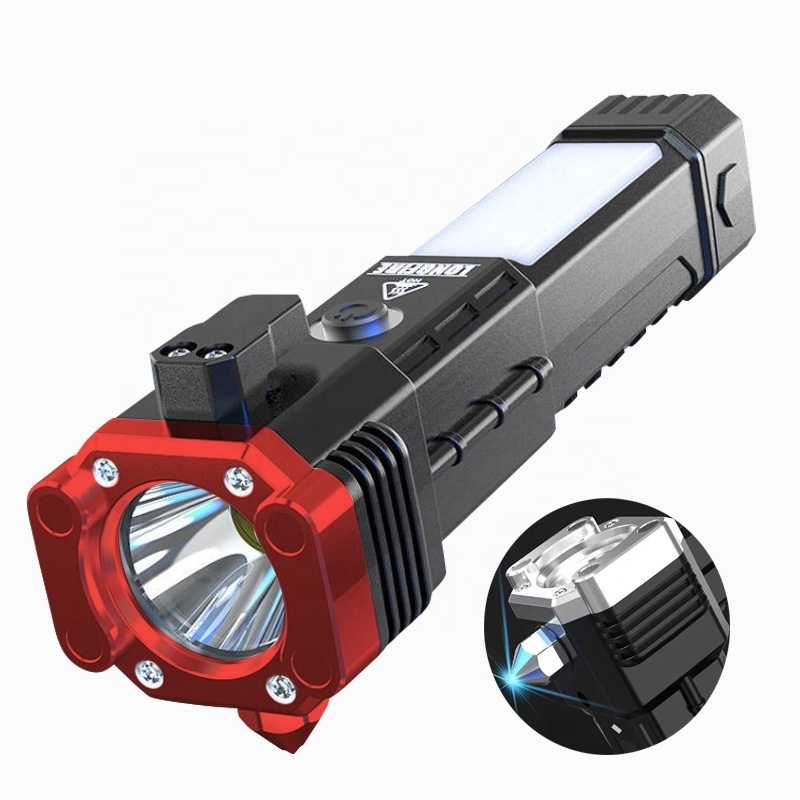 High Quality Rechargeable Side COB With Safety Hammer Magnet And Knife And Power Bank LED  Flashlight