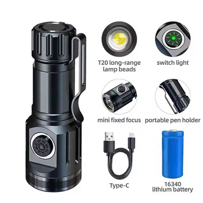 Factory Price Rechargeable Pocket Flashlight Waterproof 5 Modes Compact Keychain Flashlight