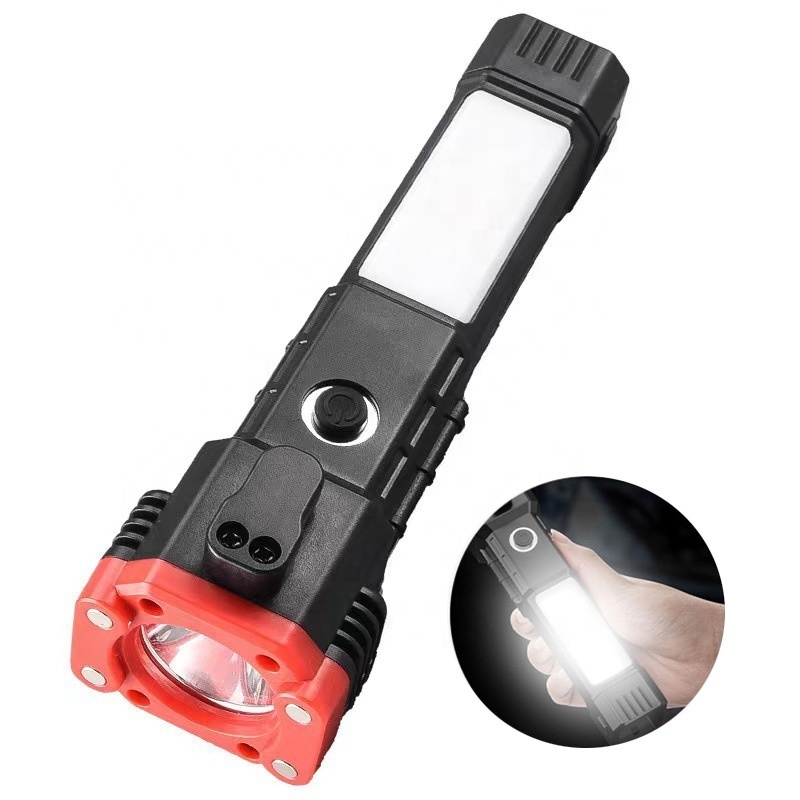 High Quality Rechargeable Side COB With Safety Hammer Magnet And Knife And Power Bank LED  Flashlight