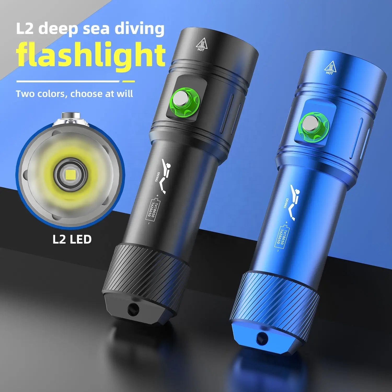 Free Charger 18650 Battery Aviation Grade Aluminum Alloy Material Professional Diving Flashlight