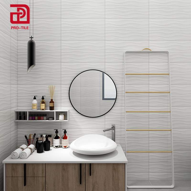 300x600 decorative 3D wave pure white and black ceramic bathroom wall tile