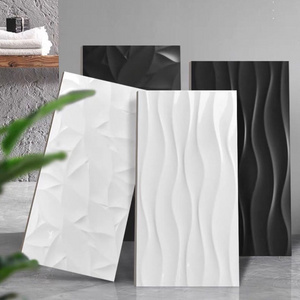 300x600 decorative 3D wave pure white and black ceramic bathroom wall tile