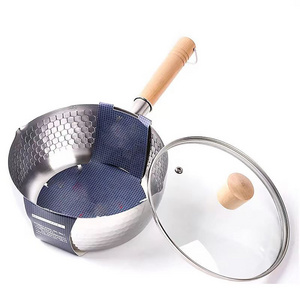 Stainless Steel Saucepan 2 Quart Yukihira Sauce Pan with Wood Handle, Traditional Japanese Snow Pan Pot