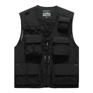 Wholesale Custom Logo Print Hip Hop Cheap Sleeveless Fisherman Tility Vest Photographer Waistcoat Outdoor Hunter Vest