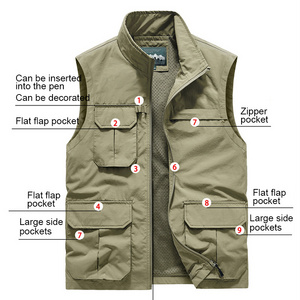 Custom Multi Pockets Utility Climbing Hunting Mesh Plus Size Men'S Vests & Waistcoats Gilet De Travail Homme Jacket Utility Vest