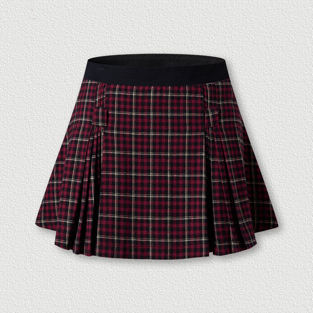 Girls Women's High-Waisted Pleated A-Line Mini Skirt Plain Plaid Skater Tennis School Uniform Plaid Pleated Skirt