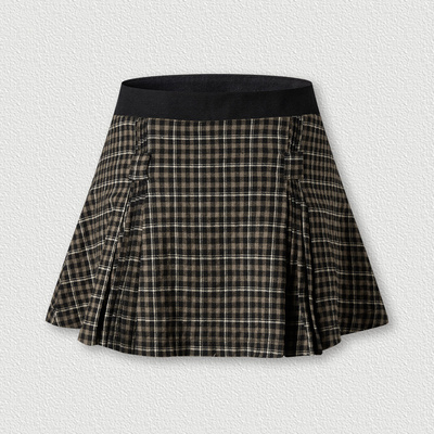 Girls Women's High-Waisted Pleated A-Line Mini Skirt Plain Plaid Skater Tennis School Uniform Plaid Pleated Skirt