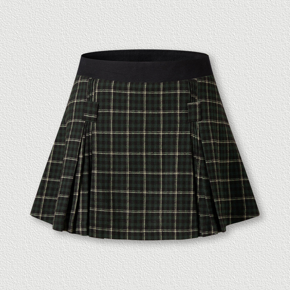 Girls Women's High-Waisted Pleated A-Line Mini Skirt Plain Plaid Skater Tennis School Uniform Plaid Pleated Skirt