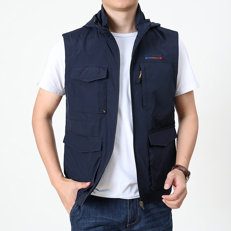 Wholesale Custom Design Mens Black Utility Pockets Zipper Fly Utility Cargo Quilted Work Mens Vest