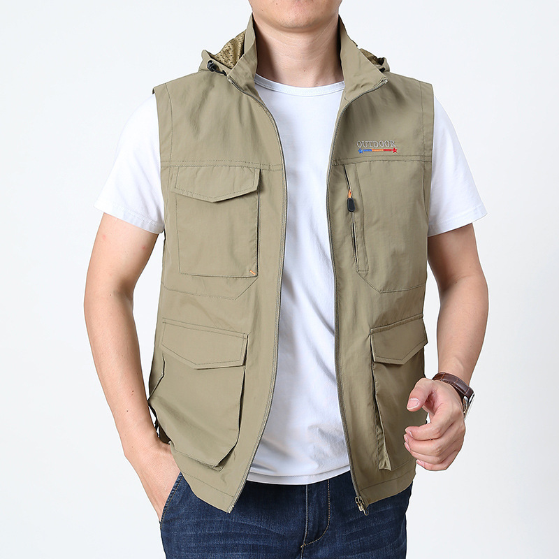 Wholesale Custom Design Mens Black Utility Pockets Zipper Fly Utility Cargo Quilted Work Mens Vest