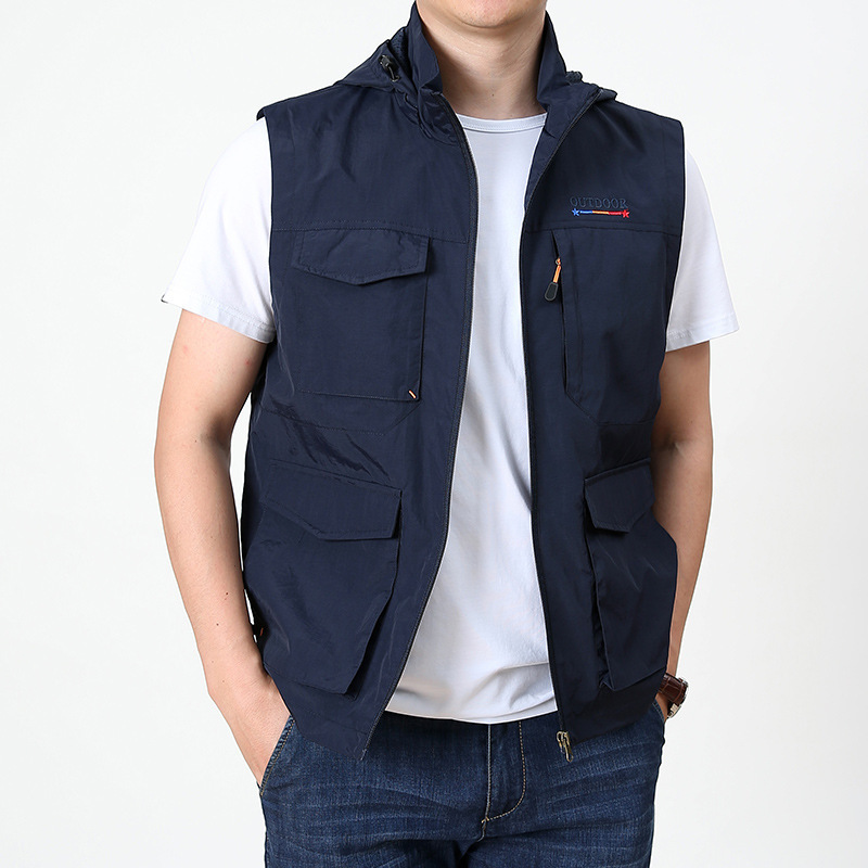 Wholesale Custom Design Mens Black Utility Pockets Zipper Fly Utility Cargo Quilted Work Mens Vest