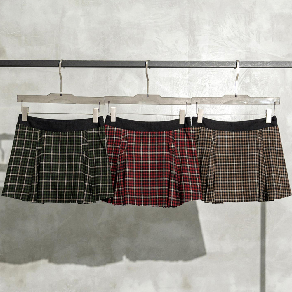 Girls Women's High-Waisted Pleated A-Line Mini Skirt Plain Plaid Skater Tennis School Uniform Plaid Pleated Skirt