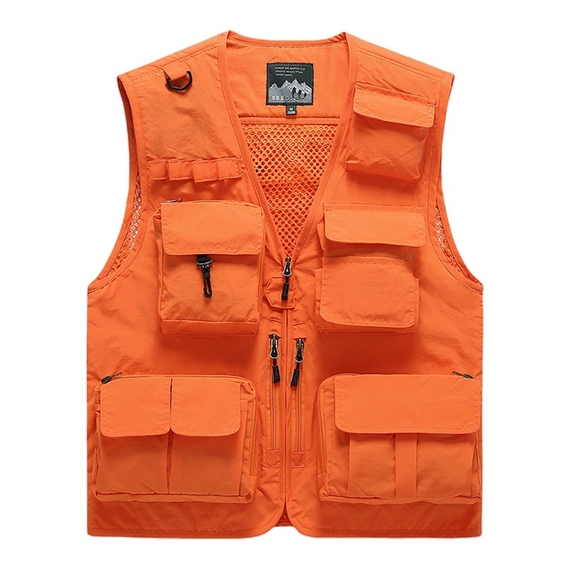 Man Multi Function Vest Fishing Jacket Outdoor Photography Vest with Pockets Sleeveless Jacket Hunting Vest Orange