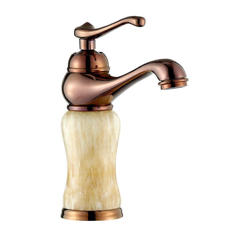 Vintage Black And Rose Gold Basin Faucets Hot Cold Marble Single Handle Jade Gold Basin Faucets