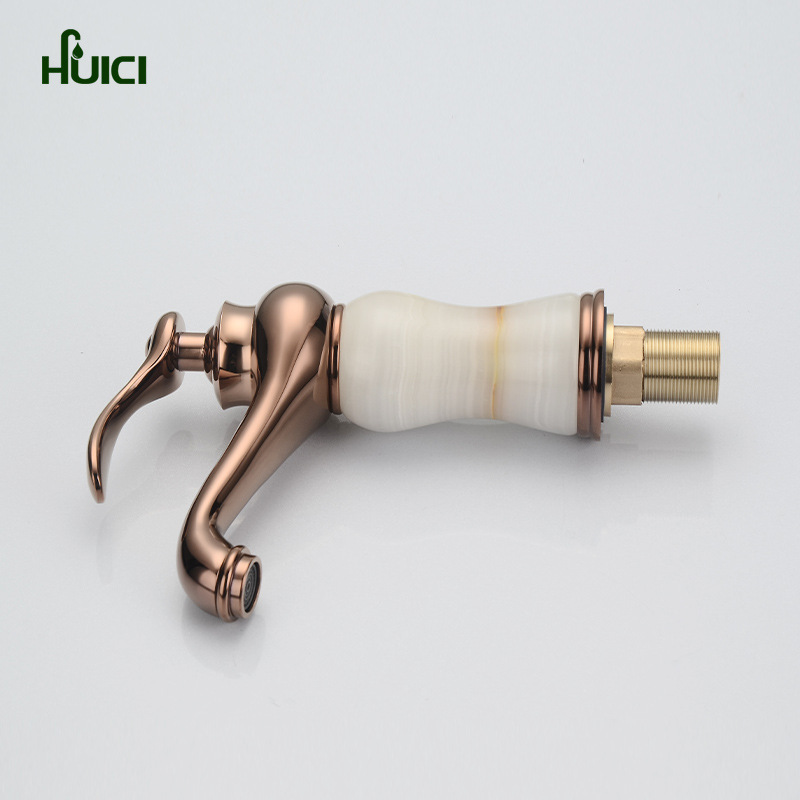 Vintage Black And Rose Gold Basin Faucets Hot Cold Marble Single Handle Jade Gold Basin Faucets