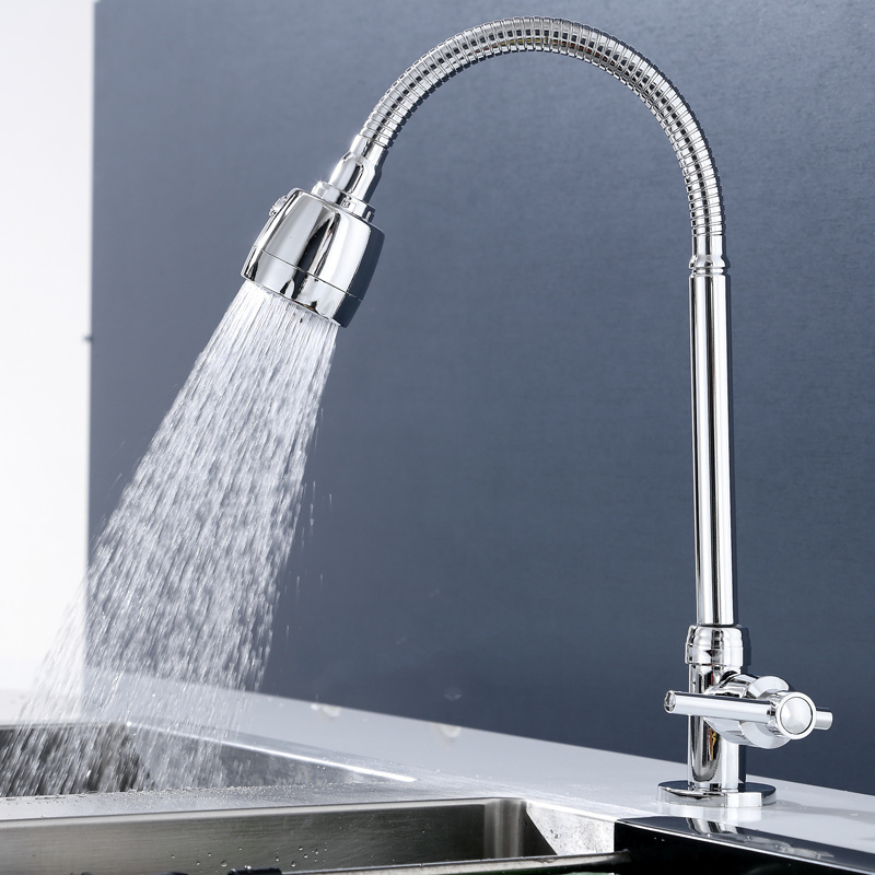 new design cold water long flexible steel hose neck tap kitchen sink faucet with 2 funtion spray head